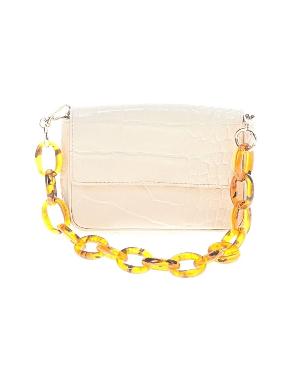 STAUD Cream Croc-Embossed with Amber Chain Strap